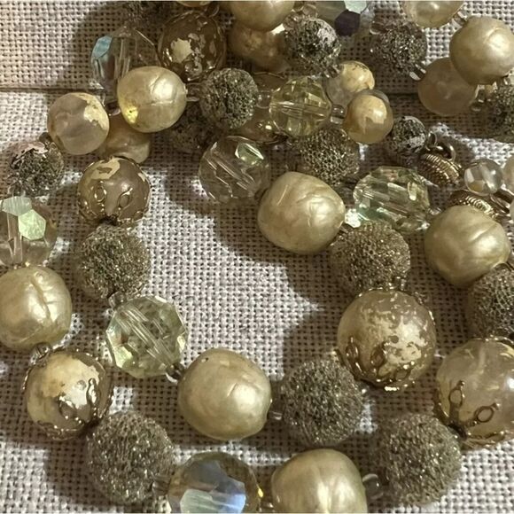 60s Vintage VENDOME Double Strand BEADED Necklace Jonquil AB Crystals - Picture 4 of 8